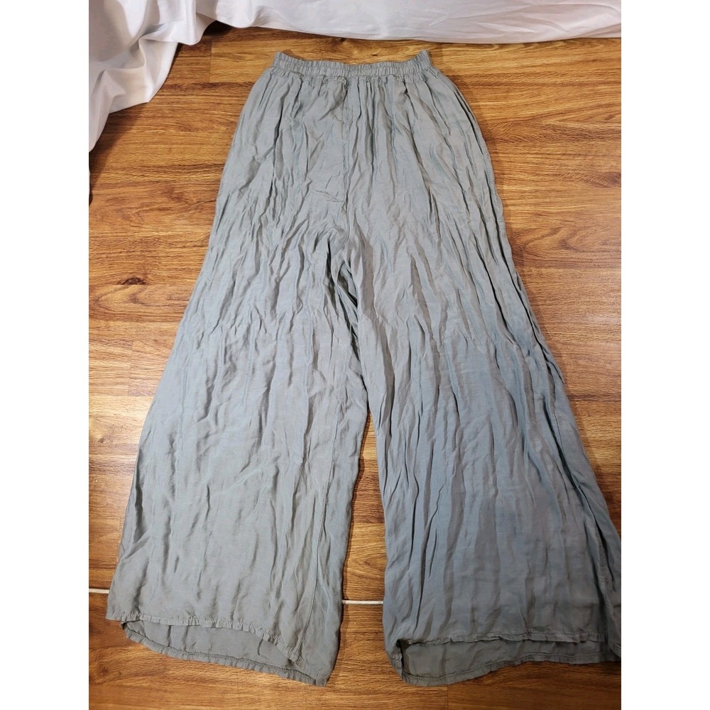 Baci Italy Lagenlook Wide Leg Pants Cotton Blend Quiet Luxury Goth Size S Gray